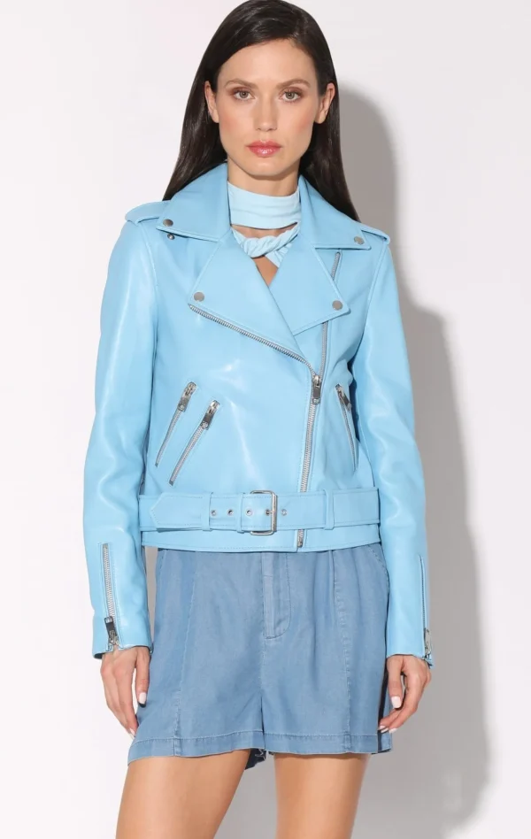 Walter Baker Allison Jacket, Sky Blue-Leather>Women Jackets