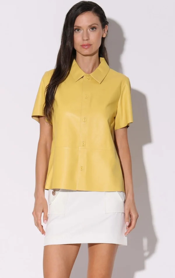 Walter Baker Eros Top, Pale Yellow-Leather>Women Tops