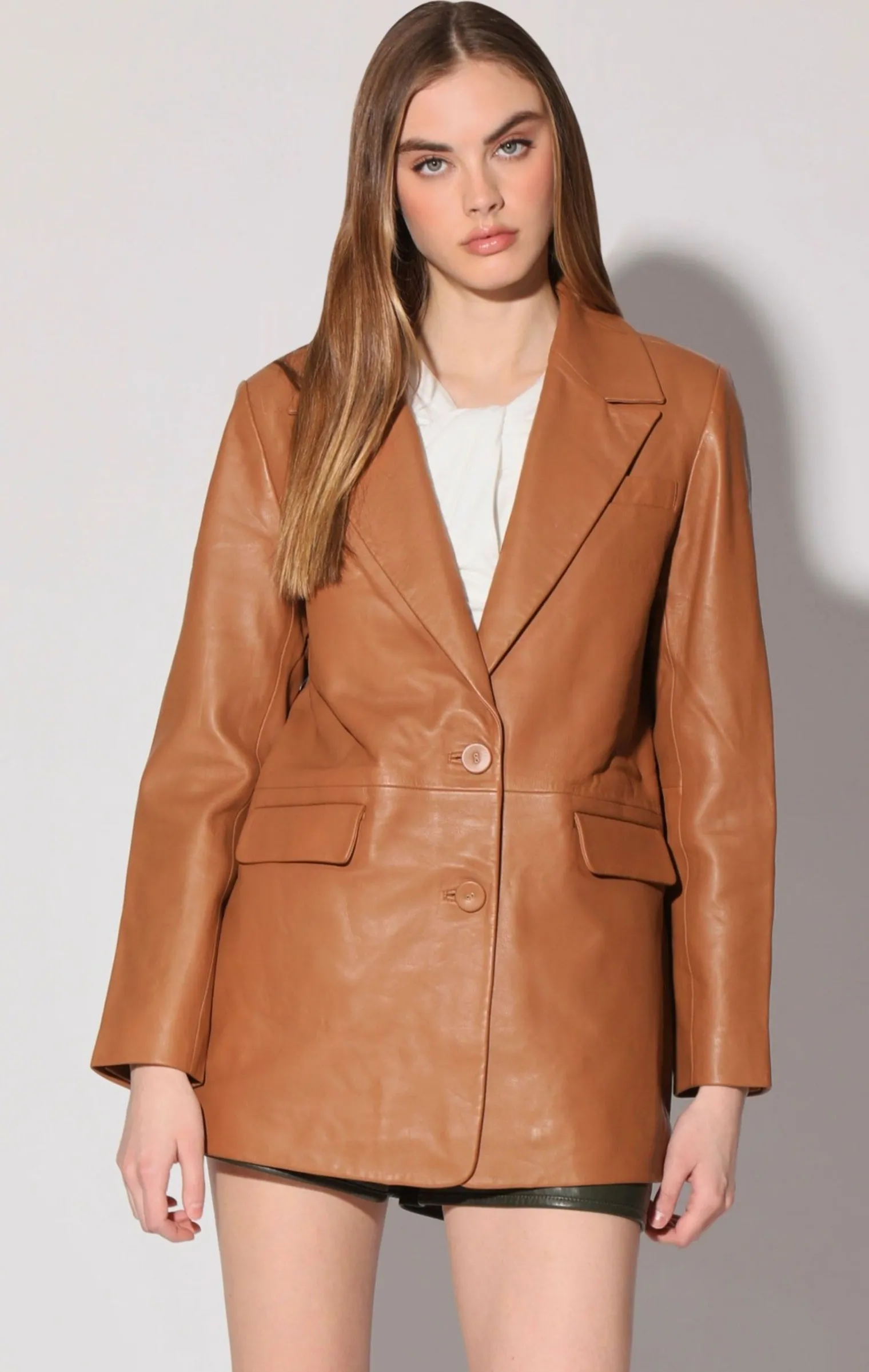 kiki_blazer_camelleather_0-1.webp Walter Baker Kiki Blazer, Camel-Leather>Women Jackets