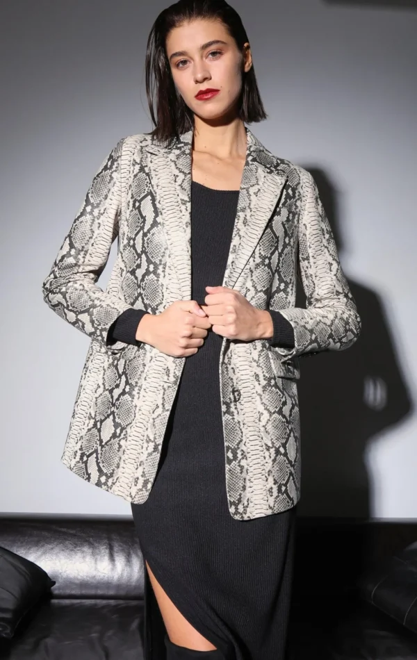 Walter Baker Kiki Blazer, Grey Snake-Leather>Women Jackets