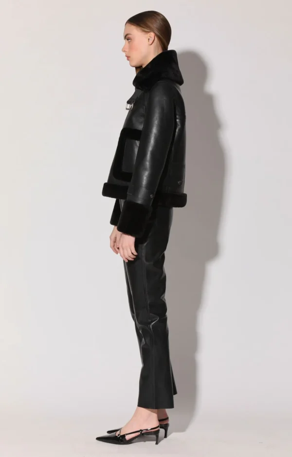 Walter Baker Lianna Jacket, Black Leather/ Black Fur>Women Jackets