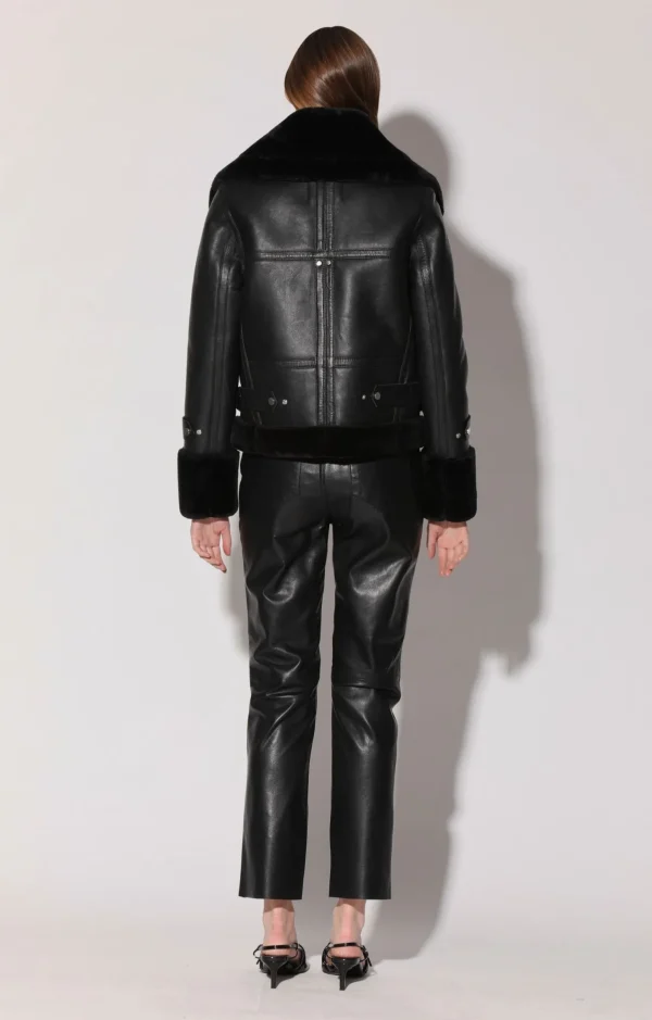 Walter Baker Lianna Jacket, Black Leather/ Black Fur>Women Jackets