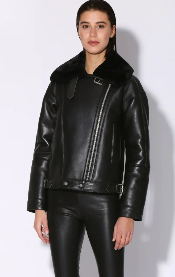 Walter Baker Mariah Jacket, Black Leather Black Fur-Leather Shearling>Women Jackets