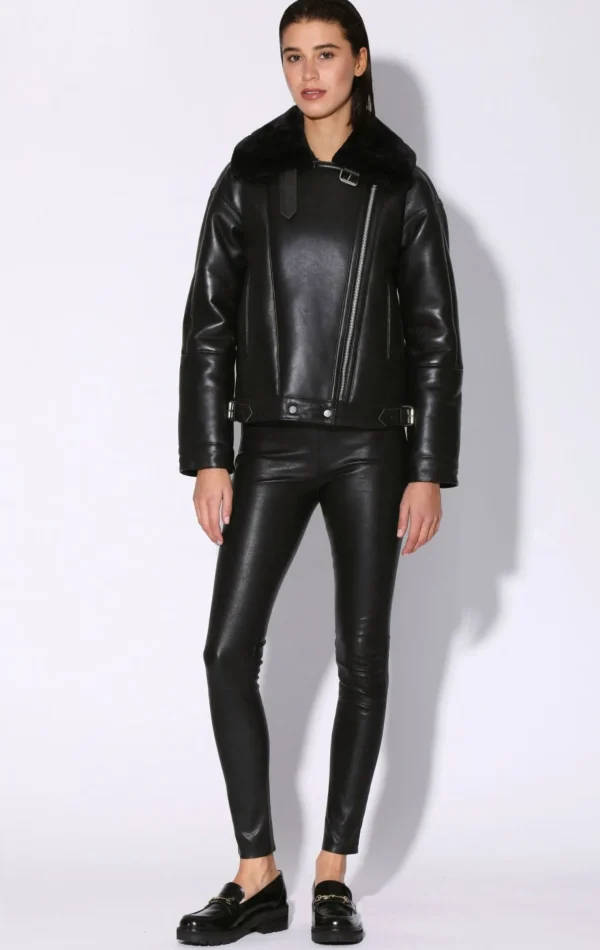 Walter Baker Mariah Jacket, Black Leather Black Fur-Leather Shearling>Women Jackets