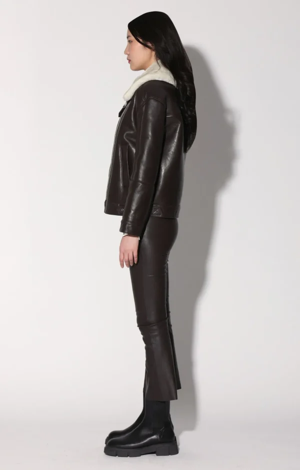 Walter Baker Mariah Jacket, Mocha Leather Off White Fur-Leather Shearling>Women Leather