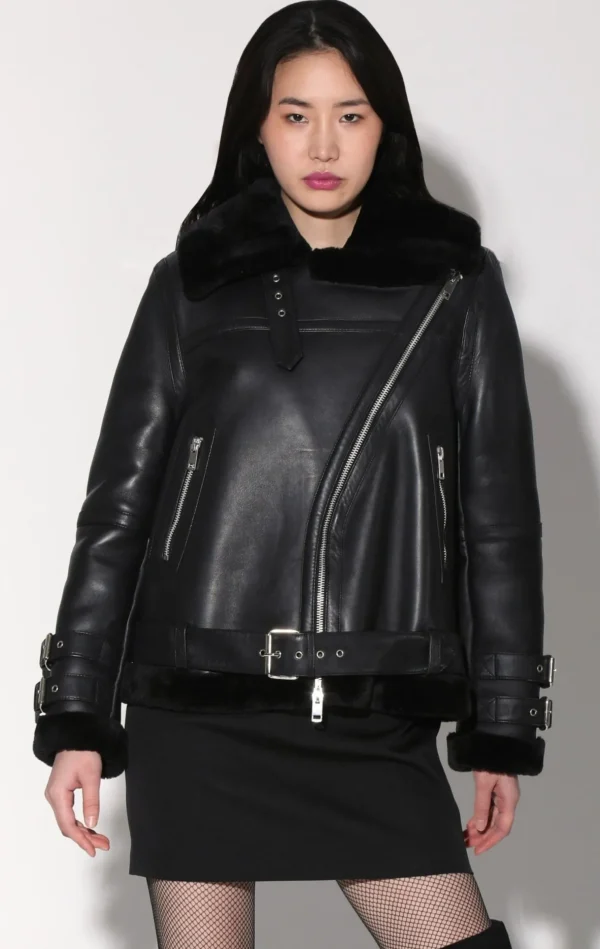 Walter Baker Whitney Jacket, Black Leather/ Black Fur-Leather>Women Leather