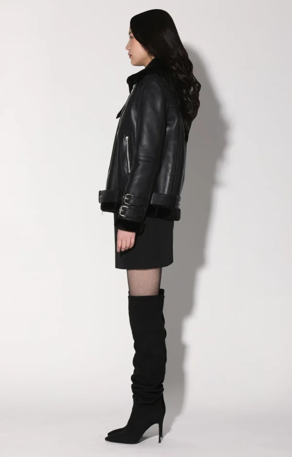 Walter Baker Whitney Jacket, Black Leather/ Black Fur-Leather>Women Leather