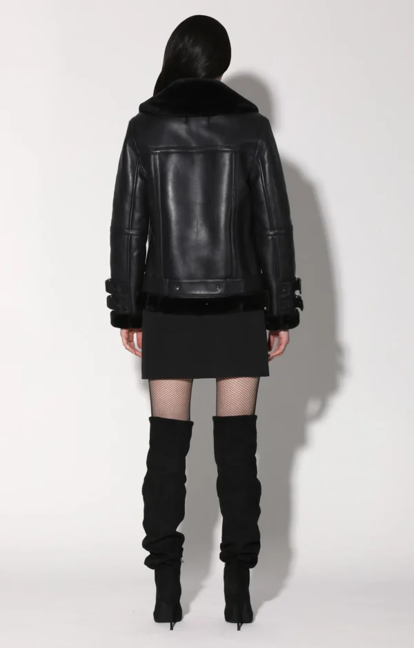 Walter Baker Whitney Jacket, Black Leather/ Black Fur-Leather>Women Leather